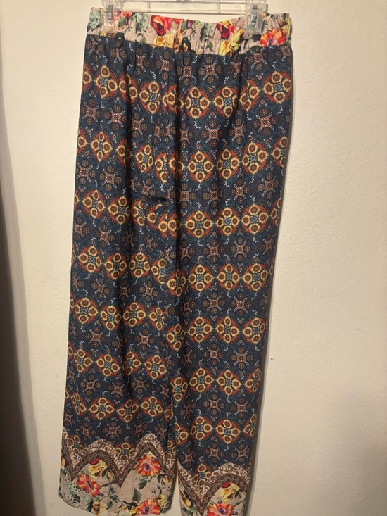 Umgee Pants - Umgee USA Boho Medallion Floral Border Wide Leg Pants Elastic Waist Size L